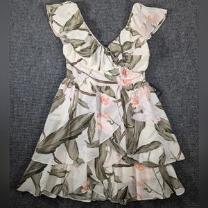 NWT Express Floral Ruffle Dress Womens Small Vacation Tropical